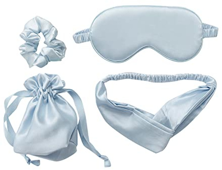 Maschera Per Dormire 4pcs Dormire Set Set Seta Night Eye Mask Fascia Fascia Cavallo Aiuto Aiuto Aiuto for dormire Blindfold con sacchetto di stoffa Eyepatch Riposa la baia traspirante Maschera Occhi P