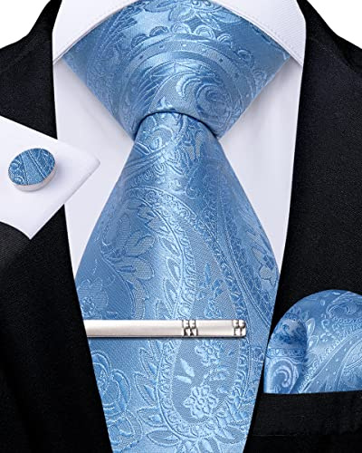 DiBanGu Ensemble de cravate pour homme Motif paisley Cravate en soie et pochette de costume Boutons de manchette Idéal pour mariage et travail, taille unique