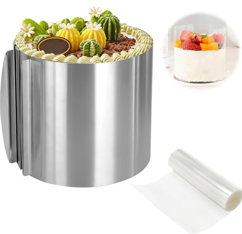 Anneau à Gâteau Réglable, 20CM Anneau à Gâteau Rond en Acier Inoxydable, 16-30cm Rétractable Cercle a Gateau avec Colliers à Gâteau pour Mousse Dessert Pâtisseri