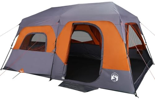 vidaXL Campingtält 9 personer grå orange mörkläggningstyg vattentätt, lägertält, nättält, vandringstält, bärbar baldakin, campingskydd, bärbart tält