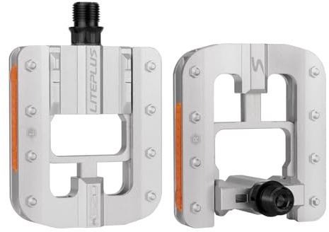 IKUOS Aluminum Alloy Mountain Bike Pedals - 9/16 Universal Fit - Anti-Skid Nails - Folding Design - Road & Mountain Bike Compatible (Silver)