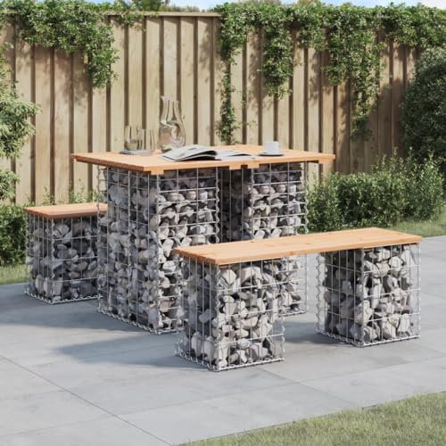 Keyroto Gabionen Bank Gabione Gartenbank Gartenbank Metall Sitzbank Gabionen Outdoor Gartenbank aus Gabionen Kiefernholz Imprägniert 100x70x72 cm