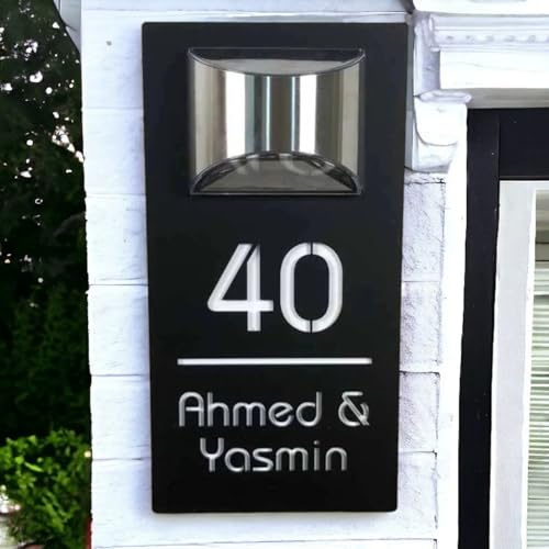 Utomhus husnummer med solljus, adress nummer och gatunamn skylt, skylt brevlåda, modern LED-upplyst akryl hemplatta för utomhusbruk, anpassningsbar