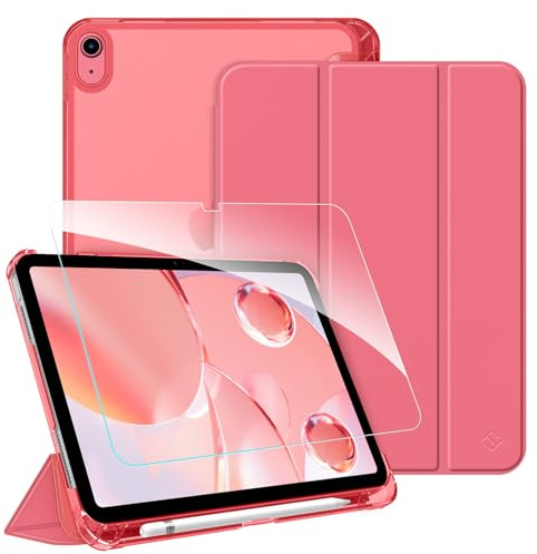 Fintie Funda y Protector de Pantalla para iPad 11ª generación 2025 de 11 Pulgadas, iPad de 10ª generación 2022 de 10,9 Pulgadas con lápiz, Translúcida Carcasa de Suave TPU - Rosa