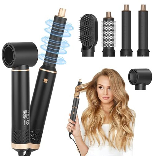 5 in 1 Air Styler, Magic Styler, Multi Use Ionic Hair Dryer Brush with Curl, Straighten, Volumise, Smooth and Hairdryer Brushes for Styling, Black Hot Air Stylers