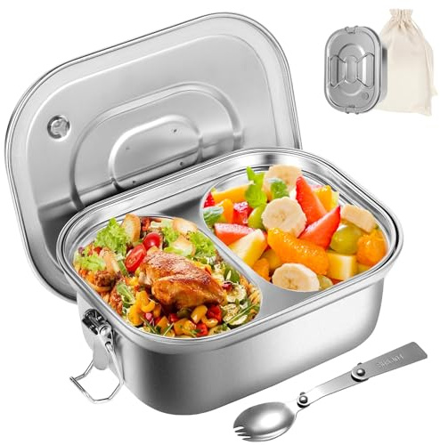 GOLXUWO Boîte à Bento en Acier Inoxydable, 1000 ML Boîte à Lunch en Anti Fuite Double couche, Sans BPA,Passe au Lave-vaisselle Lunch box inox Pour Enfants et Adultes Lunch box inox