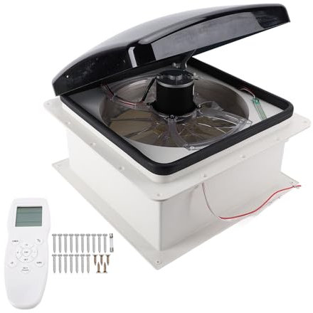Ventilador de Techo 12V con Control Remoto y Cuchillas Transparentes para Autocaravanas, Yates y Casas Rodantes, Función Dual de Admisión de Aire, Cubierta de Acero Inoxidable para Uso en Vehículos