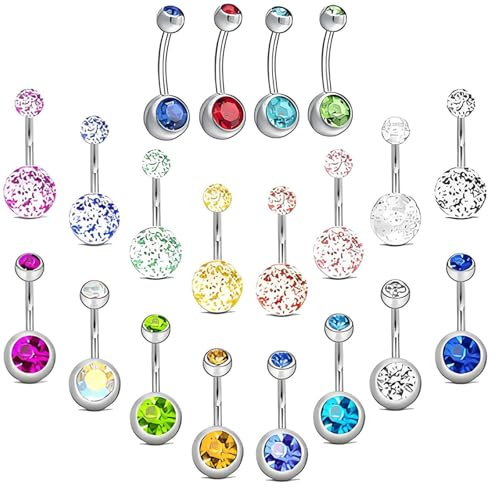 20 PCS Belly Button Bars, Belly Bar Button Piercing Color Diamond Flash Is Suitable for Both Men And Women Navel Piercing Jewelry for Pairing With Swimwear Summer Tops And Beachwear Accessorie