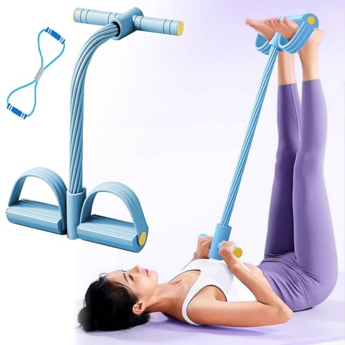 21 Fitness-Widerstandsbänder 4-Rohr-Pedal-Knöchelzug, multifunktionales Sit-up-Gerät, für Bauch-, Taillen-, Arm- und Beinstreckübungen, unverzichtbar für das Heimfitnessstudio (Blau)