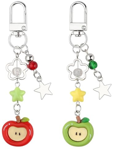 2 Stück äpfel Sterne Karabiner Schlüsselanhänger Auto Blumen Perlen Schlüsselanhänger Damen Männer Autoschlüsselanhänger Schlüsselbund Obst Schlüsselring Taschenanhänger Keychain Cute Bag Charms