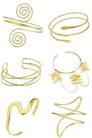 Kysppreu 6Pcs Arm Cuff Gold Upper Arm Cuff Bracelets Bangle Jewelry Adjustable Armband Set for Women