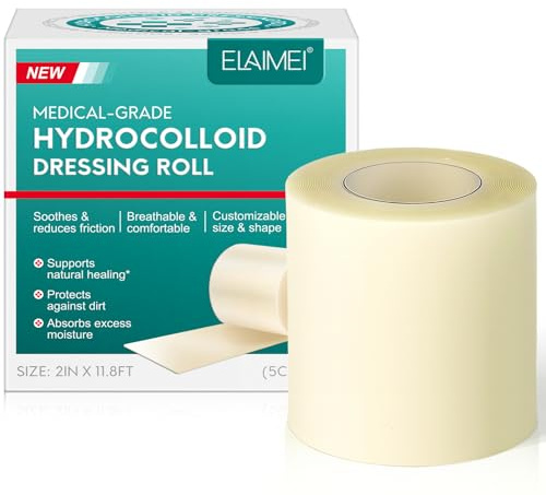 Rotolo di idrocolloide per la cura delle ferite – medicazioni per cerotti idrocolloidali con rivestimento autoadesivo, flessibile e impermeabile, ritagliabile su misura, indispensabile per il kit di