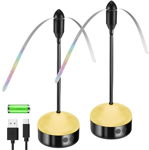 YAMI Lot de 2 ventilateurs de table avec avec lumière LED - Rechargeable - Avec ailes holographiques douces - Pour pique-nique, fête, maison, restaurant et barbecue