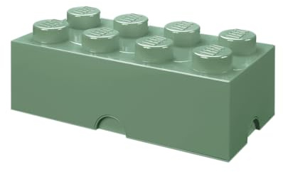 LEGO Storage Brick 8 Knobs SAND GREEN - Stackable Plastic Storage Box with Lid for Kids and Adults, Ideal Desk Organizer and Toy Box - 12.1L Capacity