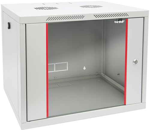 HMF 66409-07 Netzwerkschrank, Serverschrank 19 Zoll | 9 HE | 450 mm Tiefe | Voll montiert | Glastür | Lichtgrau
