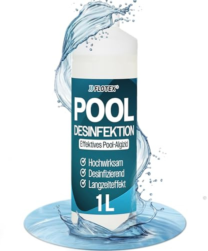 Flotex® Pooldesinfektion 1L - Flüssiges Algizid für Pool I Pool Algenvernichter mit Klareffekt | Algenvernichter Pool | Desinfizierendes Reinigungsmittel gegen Algen