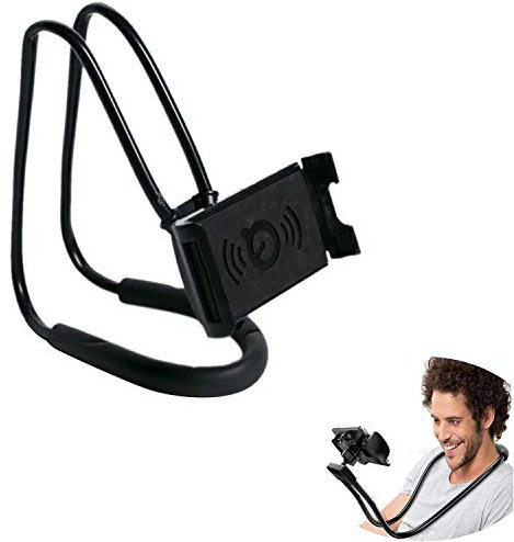 xfaiz Lazy - Supporto per cellulare da appendere al collo, supporto flessibile con clip per braccia lunghe e girevole a 360°, rotazione fai da te, diverse funzioni per scrivania, letto, bici e moto