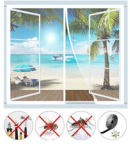 Fliegengitter Fenster magnetisch, automatisch geschlossen, Fliegengitter Tür Fenster ohne Bohren, für die meisten Arten von Fenstern oder Balkontür, Weiß (43 x 82 Zoll)) 110 x 210 cm