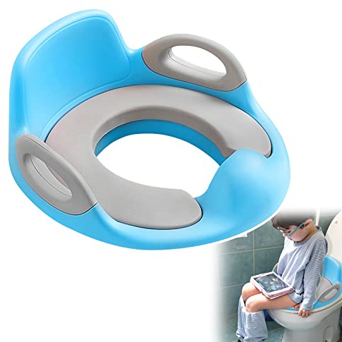 VA-Cerulean Sedile WC per bambini, con manico e paraspruzzi antiscivolo, universale, per bambini da 1 a 8 anni (blu e grigio)