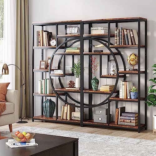 Tribesigns Bookcase Industrial 5 Tier Tiered Bookcase Freestanding Tall Bookshelves Display Shelf Storage Organizer with 9 Open Shelves for Living Room (Pack of 2)