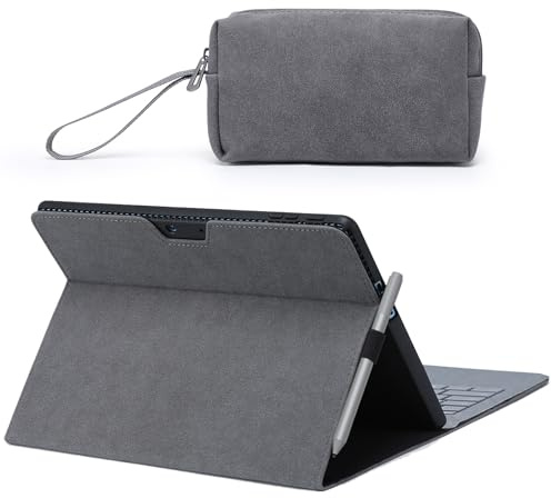HYZUO Custodia Protettiva per 2024 Surface Pro 11, Surface Pro 10, Surface Pro 9 2022, Supporto Folio con Portastilo, Compatibile con la Type Cover Tastiera, con una Borsa Piccola, Grigio spazio