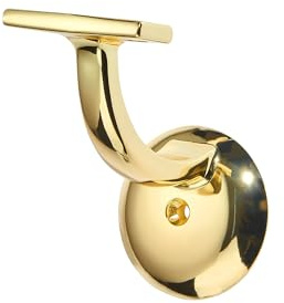 khtumeware 2 Pack Polished Brass Hand Rail Bracket Heavy Duty Hardware for Stairways, Home or Office Vintage Stair Support Handrail Brackets