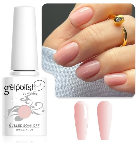 Vishine 8ml Vernis Semi-Permanent Neutre Transparent, Jelly Rose Clair Vernis à ongles Gel Naturel French Manucure Nail Art UV LED Soak Off Gel