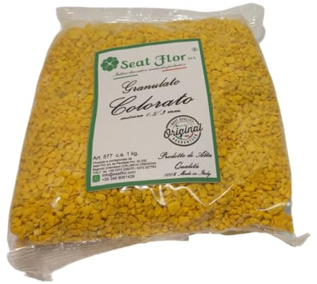 Seat Flor SRL® Sabbia Colorata granulare, Granulato colorato, pietrisco colorato, granella Colorata (25 Colori Disponibili) Mis. 1,5/3 mm in Busta da 1 kg. (Giallo)