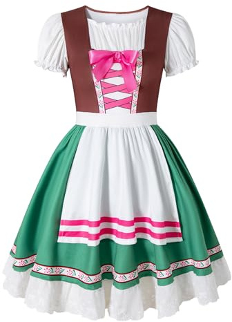 Auggle Girls Oktoberfest Costume German Dirndl Dress Kids Beer Maid Cosplay Outfits(green,7-8Years)
