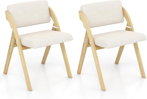 GIANTEX Juego de 2 Sillas de Comedor Plegables, Sillas de Cocina Acolchadas con Respaldo, Diseño Ahorra Espacio y sin Montaje, Carga hasta 181 kg, para Comedor, Dormitorio (Natural)