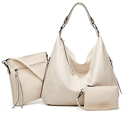 Pahajim Bolsos de Mujer Bandolera Mujer Bolso Hobo PU Piel Bolso Grande Tote de Hombro Conjunto de Bolso y Cartera 3pcs para Shopper,Trabajo(Blanco)