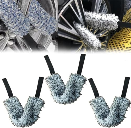 Microfiber Multi-Use Cleaning Tool - Crevice Cleaning Brush,Wheel Cleaning Brush, Car Detailing Clean,Car Wheel Cleaning Belt,Multifunctional Cleaning Car Wheel Brush Tool for Wheels,Rims (Black*3)