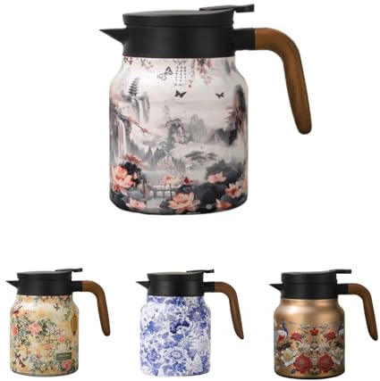 HeFZiYMOZaDP Vintage Blumenmuster Teekanne mit Infusor, Tee thermoskanne mit teesieb,Edelstahl Thermoskanne mit Deckel, für heiße Getränk