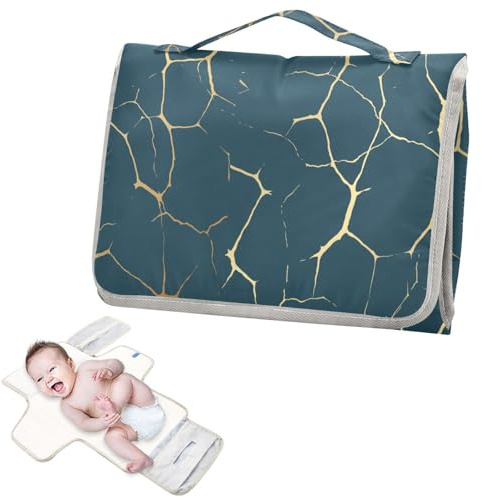 Wiederverwendbare Wickelauflagenbezüge mit Taschentuchtasche, Wickelunterlagen für Wickeltisch, leicht und faltbar, japanischer blauer Marmor, goldfarben