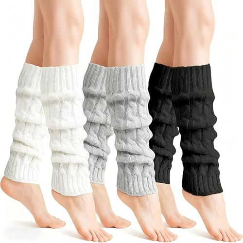 Yxelydriail 3 Pairs Leg Warmers Women, Knitted Leg Warmers 80s for Women Girls, Y2K Knee Thermal Sleeve for Party Ballet Dance Winter Daily