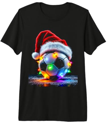 Ballon de Football Festif avec Bonnet de Père Noël et lumières T-Shirt Haut de Gamme
