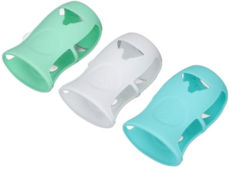 Vroomoto Silikon Flaskfodral Silikon Flaskskydd Skyddsflaskskydd Full Wrap 240ml No Scratch Drop Återanvändbar Enkel Rengöring med Ihålig Design för 8 Oz Glas Nappflaskor (Vit+Ljusgrön+Mörkgrön)