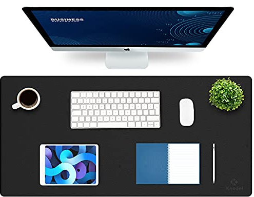 K KNODEL Large Office Leather Desk Mat, Mouse and Keyboard Pad, Computer and Laptop Mat, Desktop Protector and Cover, Writing Pad and Blotter (90x43cm, Black)