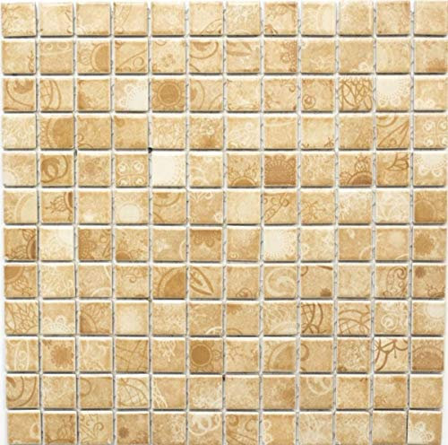 Keramik Mosaik Retro Vintage beige braun Mosaikfliese Küchenrückwand MOS18D-1412