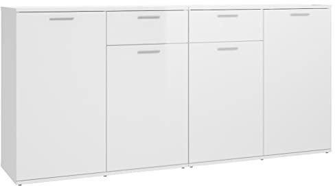 vidaXL Sideboard mit 4 Türen 2 Schubladen Kommode Anrichte Mehrzweckschrank Beistellschrank Schrank Standschrank Hochglanz-Weiß 160x36x75cm Holzwerkstoff
