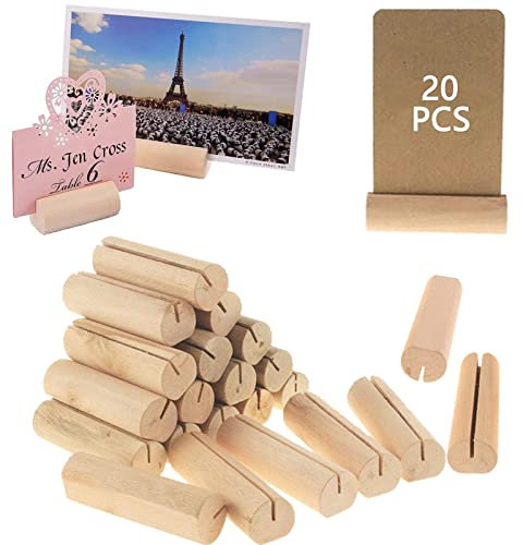 Homefantasy 20 pezzi porta carte da tavolo in legno, supporto fotografico in legno naturale, supporto per foto, supporto in legno, porta carte in legno, porta foto, supporto da tavolo per festa di