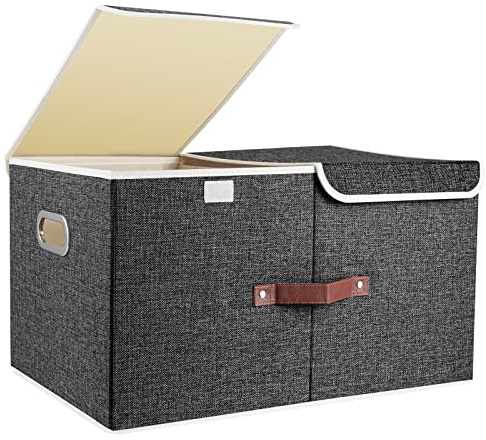 TYEERS Caja de Almacenaje con Compartimentos Extra Grande, Tela, Plegable, Caja Organizadora, 55x33x30 cm, Juego de 1, Negro