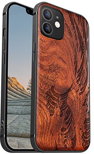 Carveit Coque magnétique pour iPhone 12 [Élégant Rosé] [Pare-Chocs en TPU Souple] Coque de téléphone Antichoc Compatible Magsafe avec 12 Coque Bois (Grande Vague Kanagawa)
