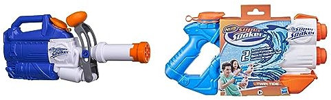 Super Soaker Soakzooka Wasserpistole massiver Wasserstrahl ohne pumpen großer 1,6L Wassertank einfaches Auffüllen & Twin Tide Wasserpistole doppelter Spritzpower Pump-Funktion großer 1,4L Wassertank