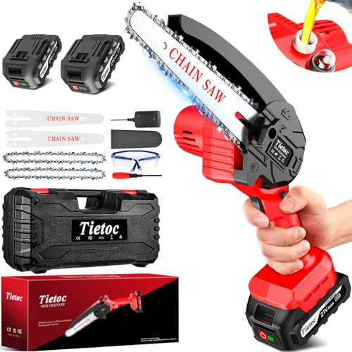 tietoc Mini Chainsaw Cordless 6-inch, Electric Hand Held Chain Saw with Automatic Oiler for Yard Cleaning, Wood Cutting and Branch Trimming.