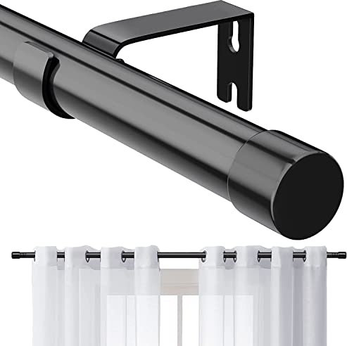 Edelstahl Gardinenstange 238-340 cm mit Kappenknäufen und Halterungen - Dekorative Verstellbare Gardinenstange für Schlafzimmer - Schwarz
