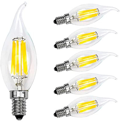 KUNOQXHA E12 LED Candelabra Bulb 6W Dimmable, 60W Equivalent LED Light Bulbs 2700K Warm White 600 Lumens Flame Tip Vintage LED Filament Chandelier Bulb E12 Candelabra Base Bulbs 6 Pack