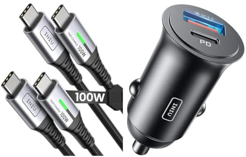 INIU Cable USB C, [2m+2m] 100W 5A PD QC4 Câble USB c vers USB c Charge Rapide & Allume Cigare USB, 2 Ports 60W, Charge Rapide Chargeur with USB C USB A de Voiture