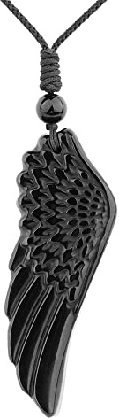 ASGIFT Wing Necklace Black Obsidian Angel Wing Protection Pendant with Adjustable Rope Guardian Wing Necklace Jewelrys for Women Men Boyfriend Girlfriend