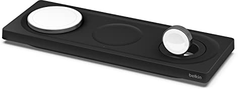 Belkin MagSafe 3 in 1 Wireless Charging Pad - Schnelles Aufladen für Apple Watch, iPhone 14, iPhone 13 & iPhone 12 Serie, AirPods - MagSafe Ladestation für Mehrere Geräte - Schwarz (Renewed Premium)